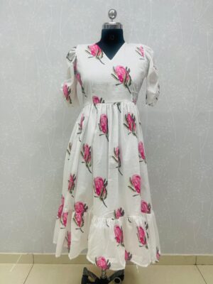 Pure cotton tuplip handblock printed dress