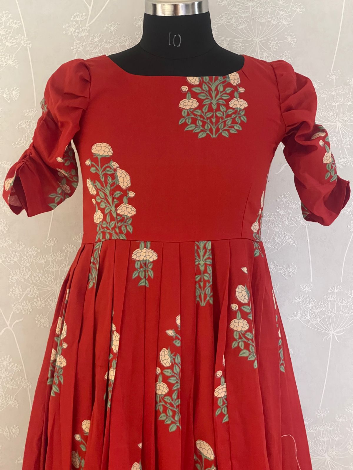 Pure cotton Red dress with beautiful marigold handblock printed dress